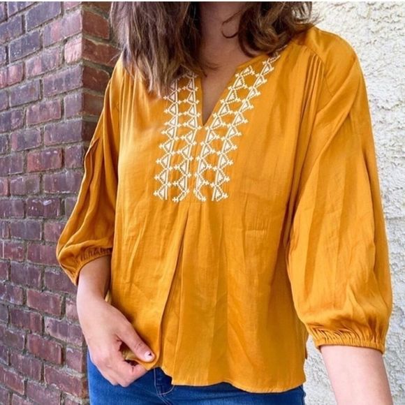 NWT Anthropologie Dolan Left Coast Alvia Peasant Top in Goldenrod Size XS - Picture 6 of 12